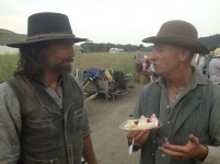 Paddy Quinn on set with the Star of Hell on Wheels: Anson Mount